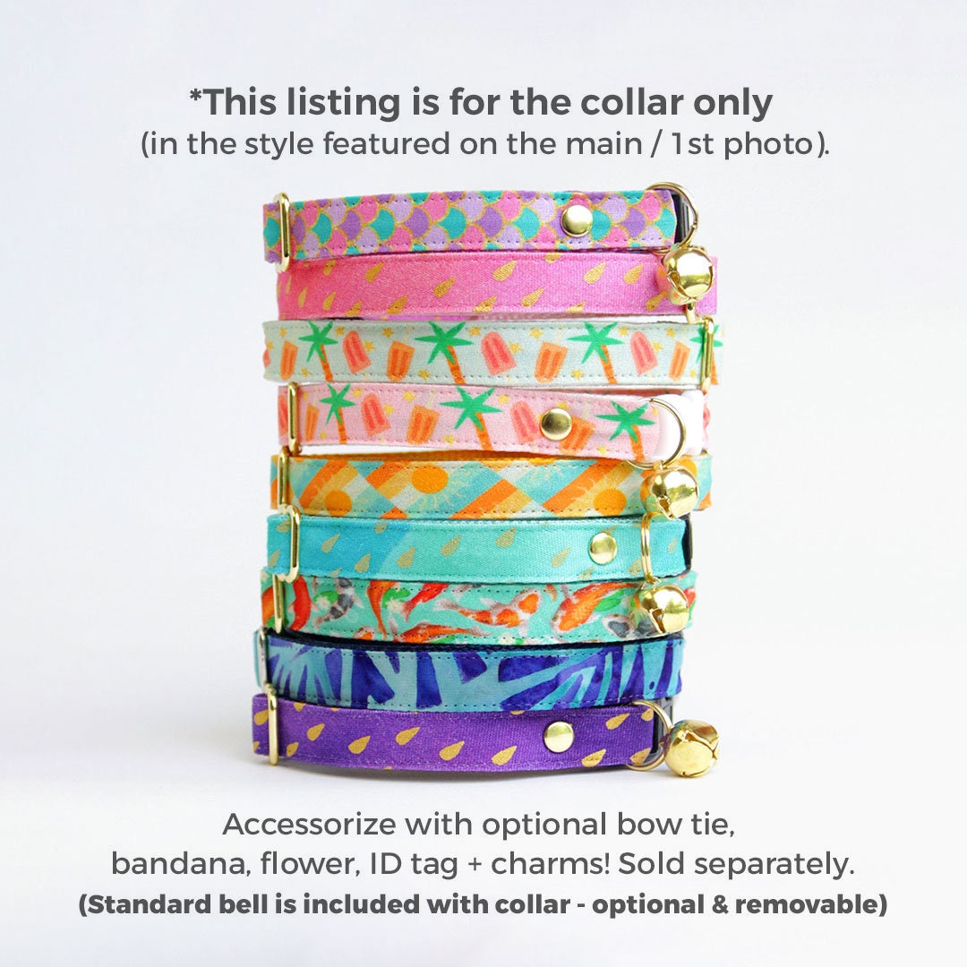 Tropical Cat Collar - "Palms & Popsicles - Green" - Palm Tree Popsicle Cat Collar / Summer, Food / Breakaway Buckle or Non-Breakaway / Cat, Kitten + Small Dog Sizes