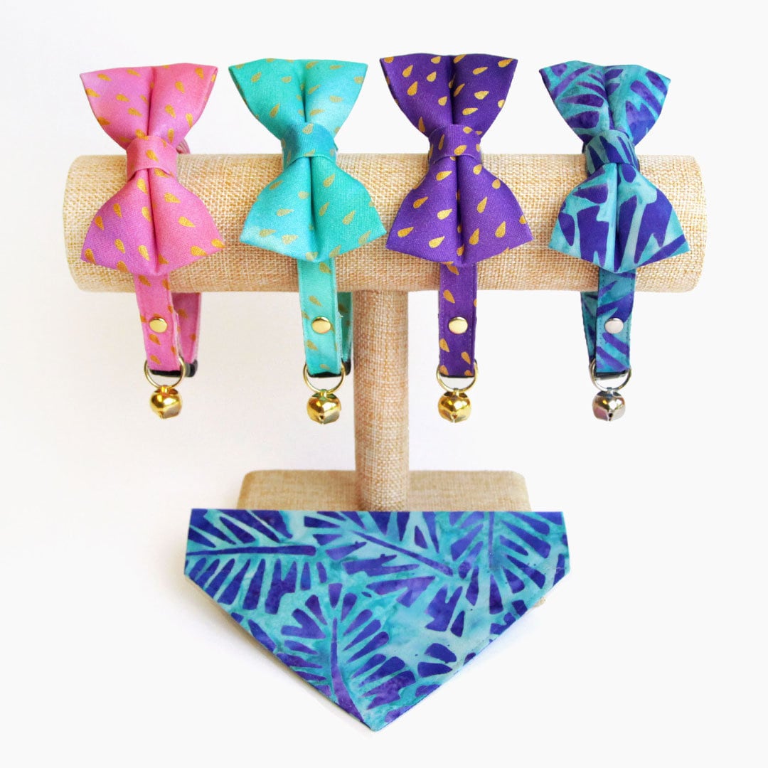 Tropical Cat Bandana - "Blue Lagoon" - Blue Bandana for Cat + Small Dog / Boy Cat, Beach, Ocean, Tiki, Summer, Hawaiian / Slide-On Over the Collar Bandana