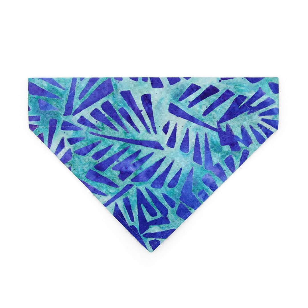Tropical Cat Bandana - "Blue Lagoon" - Blue Bandana for Cat + Small Dog / Boy Cat, Beach, Ocean, Tiki, Summer, Hawaiian / Slide-On Over the Collar Bandana