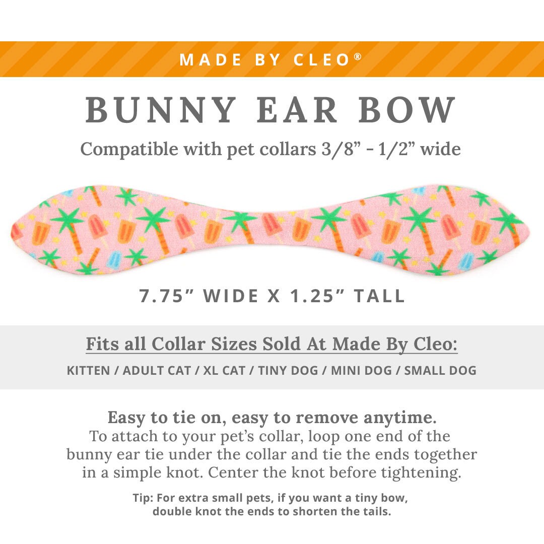 Cat Collar & Bunny Ear Bow Set - "Palms & Popsicles - Pink" - Palm Tree Tropical Cat Collar w/ Matching Bunny Bow Tie / Summer / Cat, Kitten + Small Dog Sizes