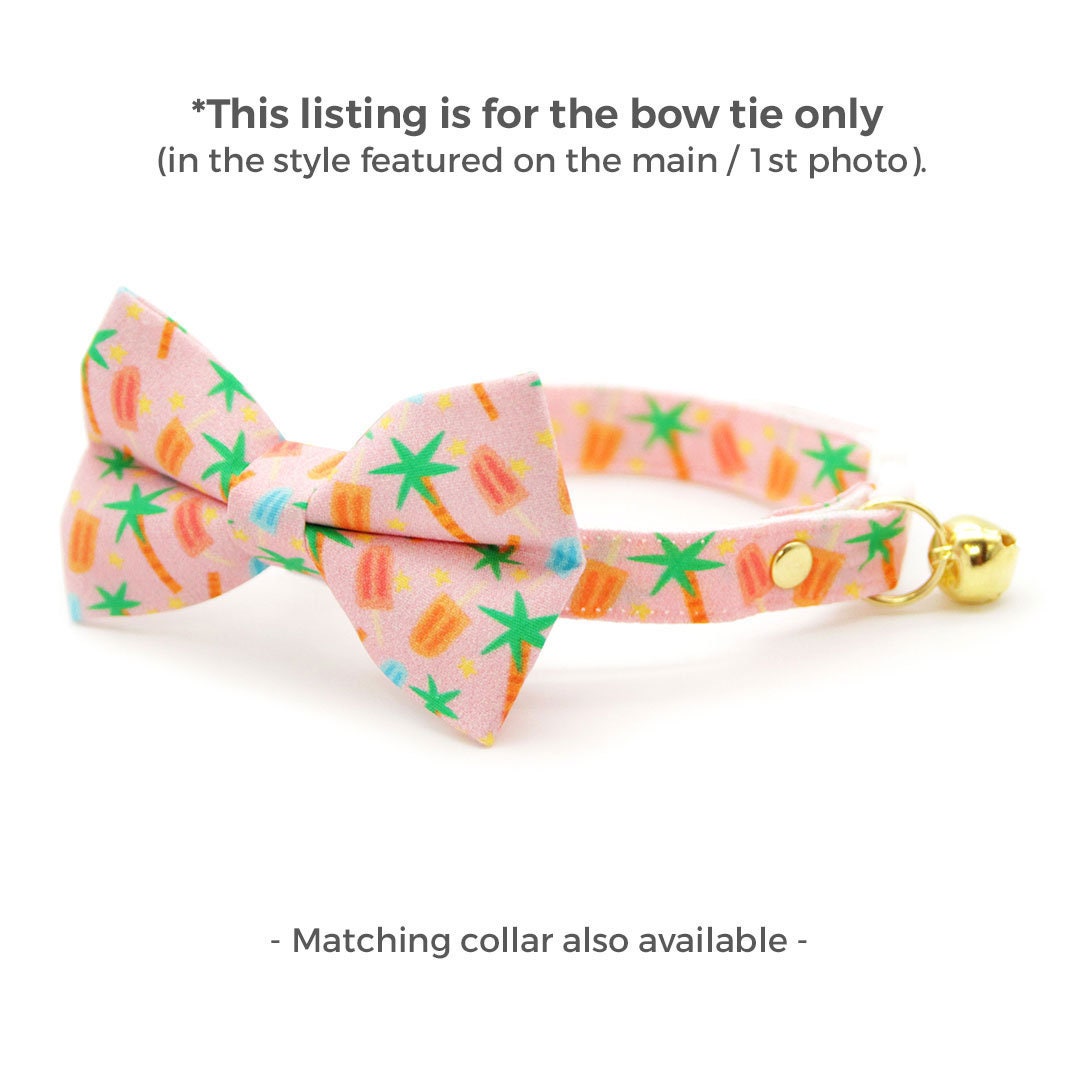 Popsicle Cat Bow Tie - "Palms & Popsicles - Pink" - Palm Tree Tropical Bow Tie for Cat / Summer Ice Cream Beach / Cat + Small Dog Bowtie