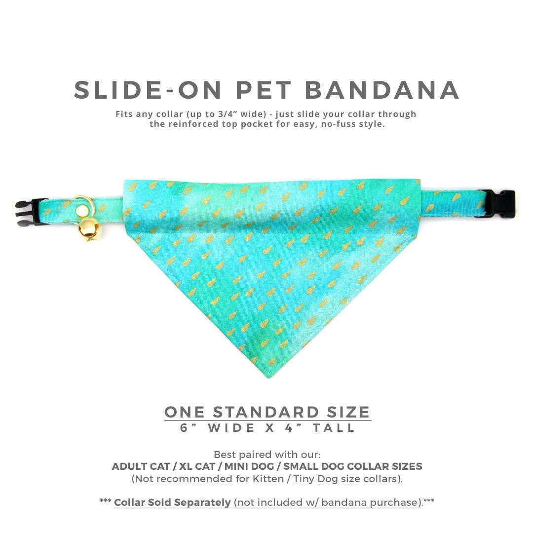 Turquoise Cat Bandana - "Splash - Aqua Ombre" - Aquatic Water Raindrop Bandana for Cat + Small Dog / Summer / Slide-On Over the Collar Bandana