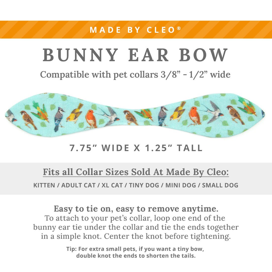Cat Collar and Bunny Ear Bow Set - "Birds of a Feather" - Robin's Egg Blue Bird Cat Collar with Matching Bunny Bow Tie / Cat, Kitten + Small Dog Sizes
