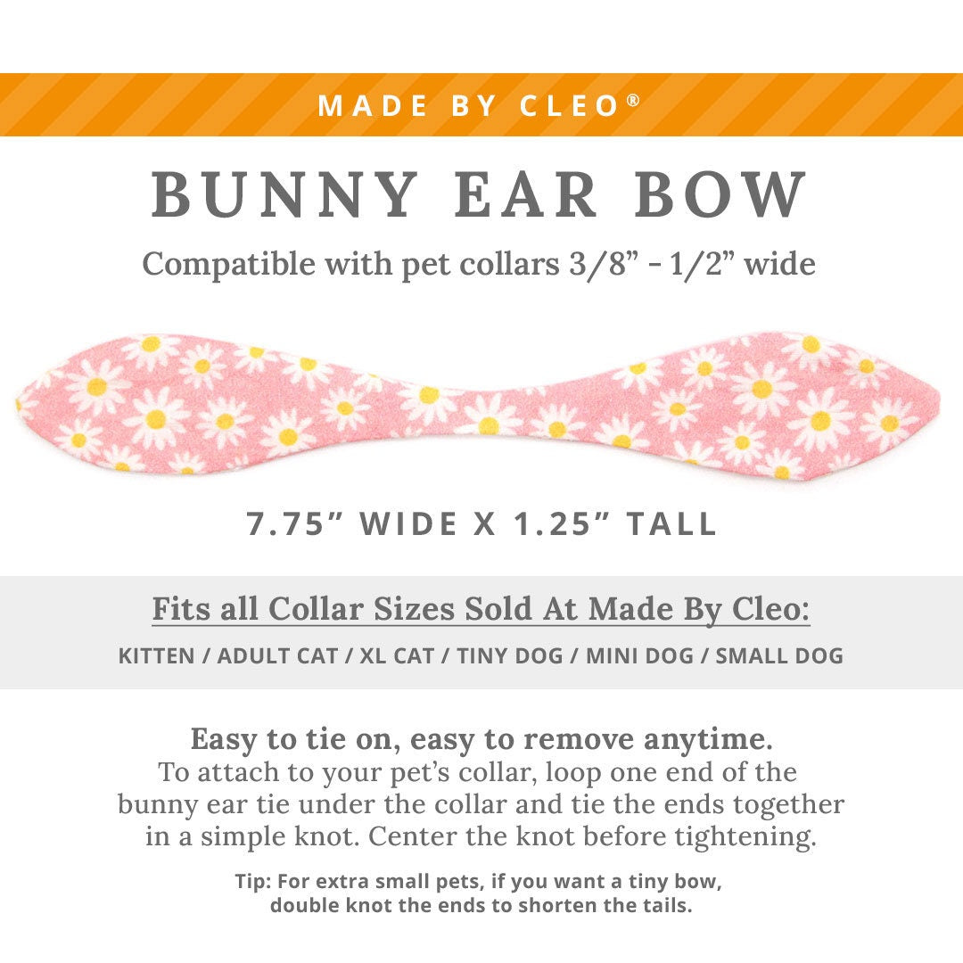 Cat Collar & Bunny Ear Bow Set - "Daisies - Pink" - Floral Pink Daisy Cat Collar with Matching Bunny Bow Tie / Spring, Easter, Summer / Cat, Kitten + Small Dog Sizes