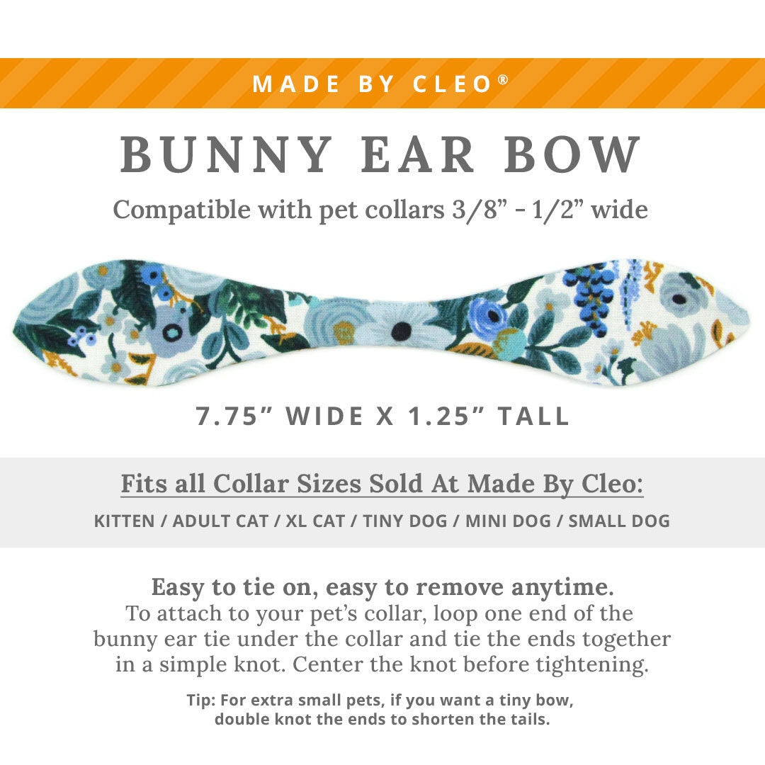 Cat Collar & Bunny Ear Bow Set - "Indigo Garden" - Rifle Paper Co® Blue Floral Cat Collar with Matching Bunny Bow Tie / Cat, Kitten + Small Dog Sizes