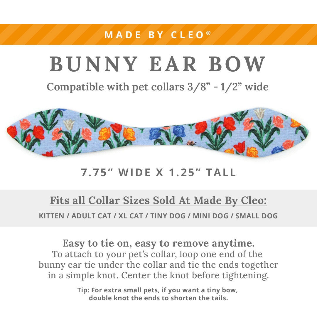 Cat Collar & Bunny Ear Bow Set - "Tulip Fields - Periwinkle" - Rifle Paper Co® Tulips Cat Collar with Matching Bunny Bow Tie / Cat, Kitten + Small Dog Sizes