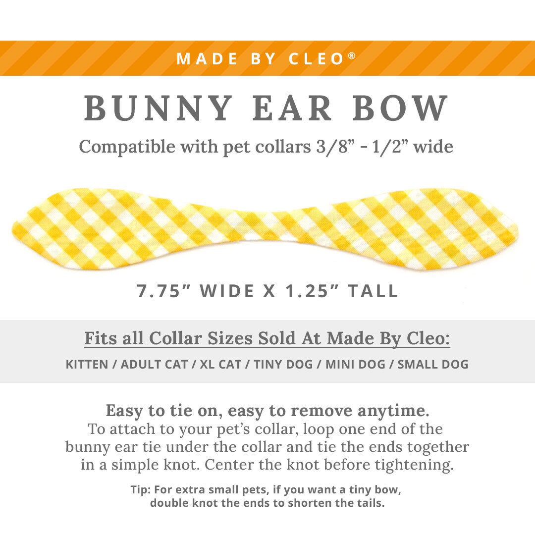 Cat Collar & Bunny Ear Bow Set - "Picnic" - Gingham Yellow Cat Collar with Matching Bunny Bow Tie / Spring, Easter, Summer / Cat, Kitten + Small Dog Sizes