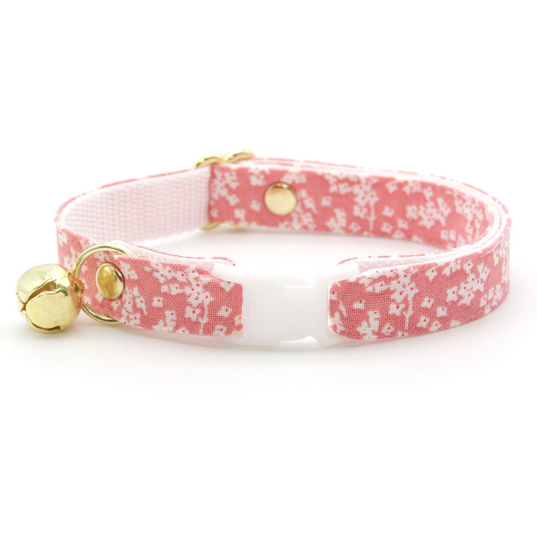 Cat Collar & Bunny Ear Bow Set - "Sakura" - Spring Floral Pink Cat Collar with Matching Bunny Bow Tie / Cat, Kitten + Small Dog Sizes