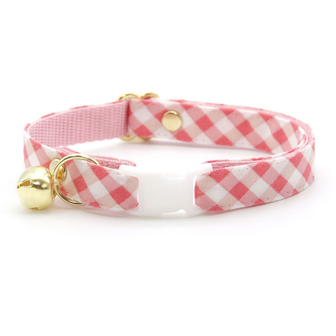 Cat Collar & Bunny Ear Bow Set - "Coquette" - Pink Gingham Cat Collar with Matching Bunny Bow Tie / Spring, Easter, Summer / Cat, Kitten + Small Dog Sizes