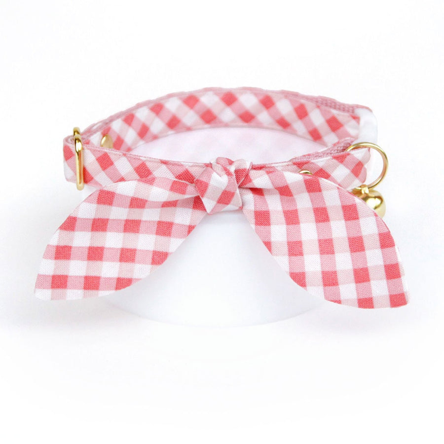 Cat Collar & Bunny Ear Bow Set - "Coquette" - Pink Gingham Cat Collar with Matching Bunny Bow Tie / Spring, Easter, Summer / Cat, Kitten + Small Dog Sizes