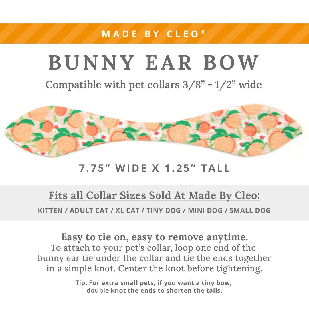Cat Collar & Bunny Ear Bow Set - "Just Peachy" - Fruit Peach Cat Collar with Matching Bunny Bow Tie / Spring, Summer / Cat, Kitten + Small Dog Sizes