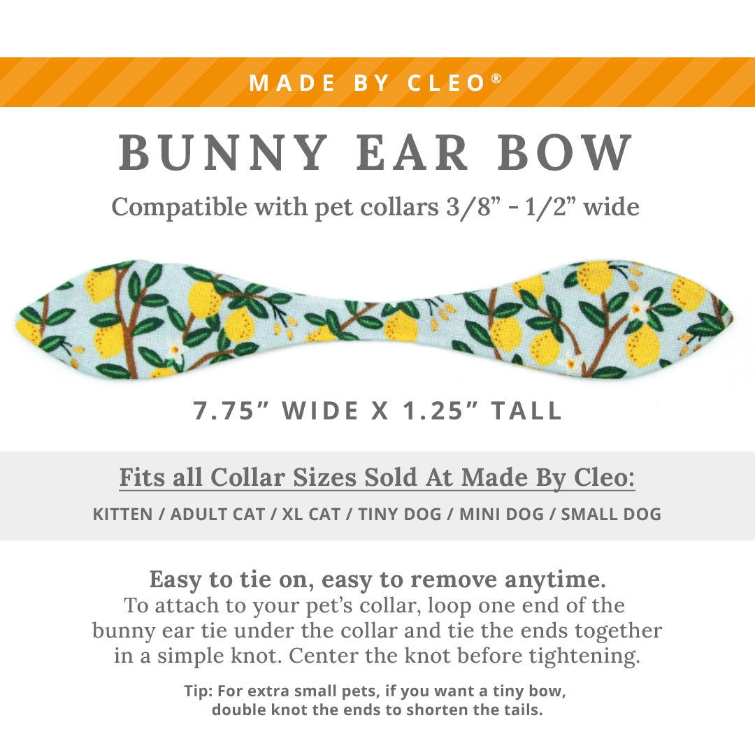 Cat Collar & Bunny Ear Bow Set - "Lemon Drops" - Rifle Paper Co® Yellow Fruit Lemon Cat Collar with Matching Bunny Bow Tie / Cat, Kitten + Small Dog Sizes