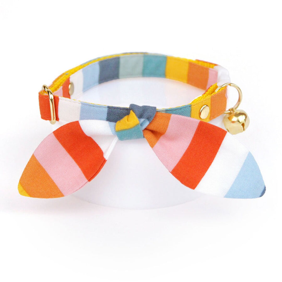 Cat Collar & Bunny Ear Bow Set - "Carousel" - Preppy Rainbow Striped Cat Collar with Matching Bunny Bow Tie / Summer, Sailing / Cat, Kitten + Small Dog Sizes