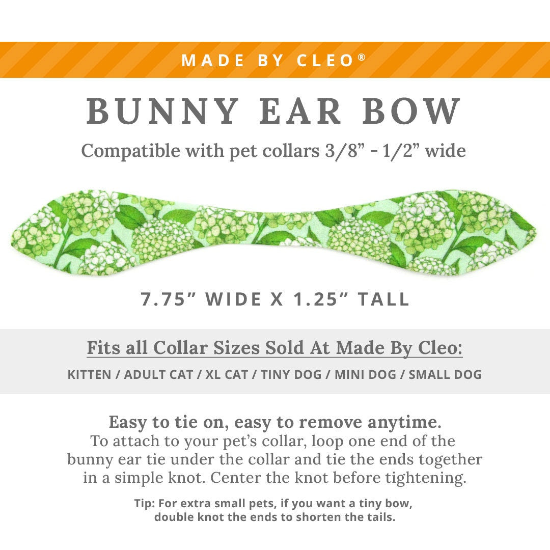 Cat Collar & Bunny Ear Bow Set - "Hydrangea Hill" - Botanical Floral Green Cat Collar with Matching Bunny Bow Tie / Cat, Kitten + Small Dog Sizes