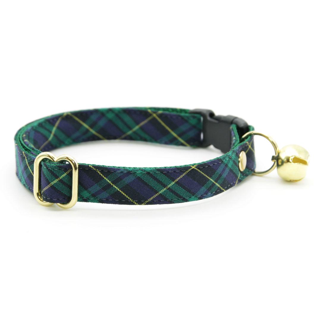 Cat Collar & Bunny Ear Bow Set - "Hunter" - Dark Green Tartan Plaid Cat Collar w/ Matching Bunny Bow Tie / Fall, Winter / Cat, Kitten + Small Dog Sizes