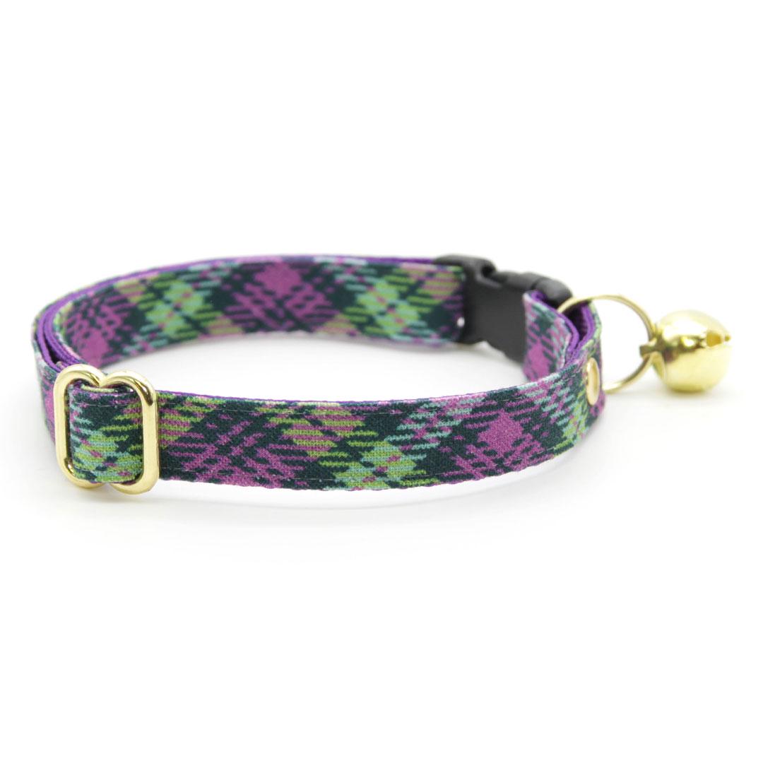 Cat Collar & Bunny Ear Bow Set - "Morgan Le Fey" - Purple Plaid Cat Collar w/ Matching Bunny Bow Tie / Cat, Kitten + Small Dog Sizes