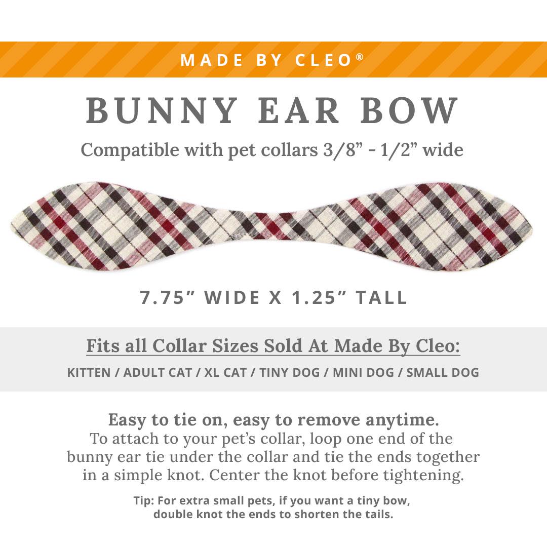 Cat Collar & Bunny Ear Bow Set - "Newberry" - Tan Plaid Cat Collar w/ Matching Bunny Bow Tie / Cat, Kitten + Small Dog Sizes