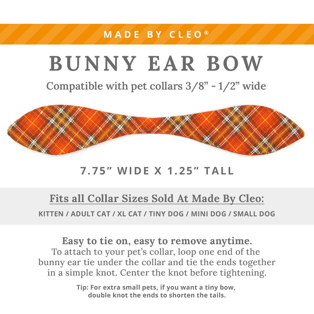 Cat Collar & Bunny Ear Bow Set - "Pecan Praline" - Autumn Orange Plaid Cat Collar w/ Matching Bunny Bow Tie / Fall + Thanksgiving / Cat, Kitten + Small Dog Sizes