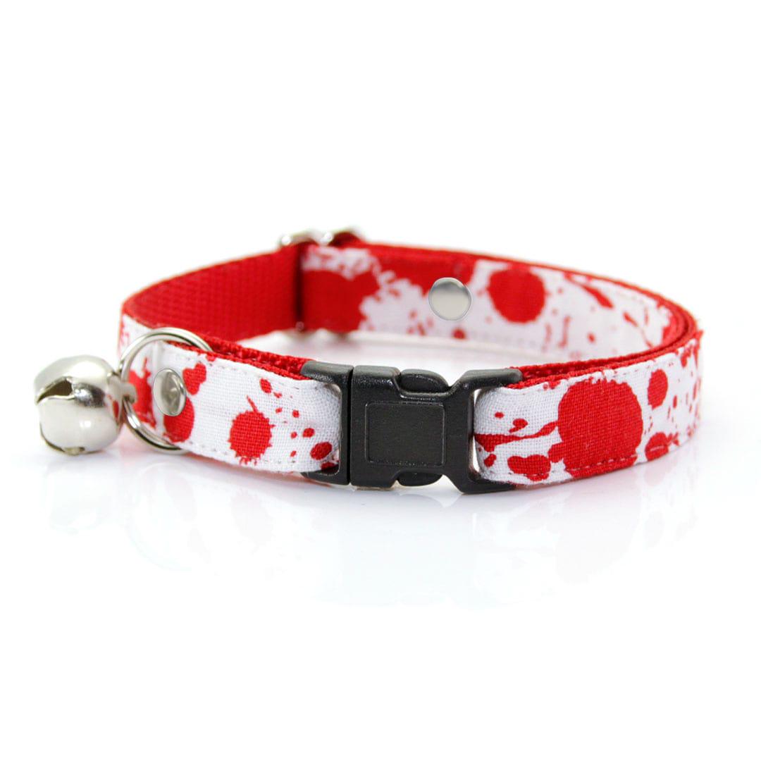Cat Collar & Bunny Ear Bow Set - "Dexter" - Red & White Blood Spatter Cat Collar w/ Matching Bunny Bow Tie / Halloween, Horror / Cat, Kitten + Small Dog Sizes