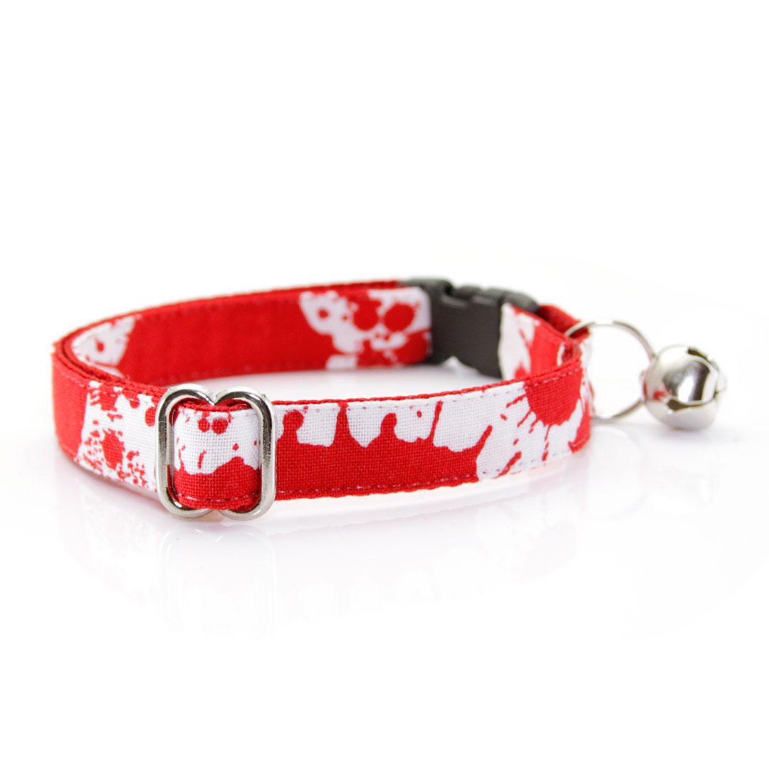 Cat Collar & Bunny Ear Bow Set - "Dexter" - Red & White Blood Spatter Cat Collar w/ Matching Bunny Bow Tie / Halloween, Horror / Cat, Kitten + Small Dog Sizes