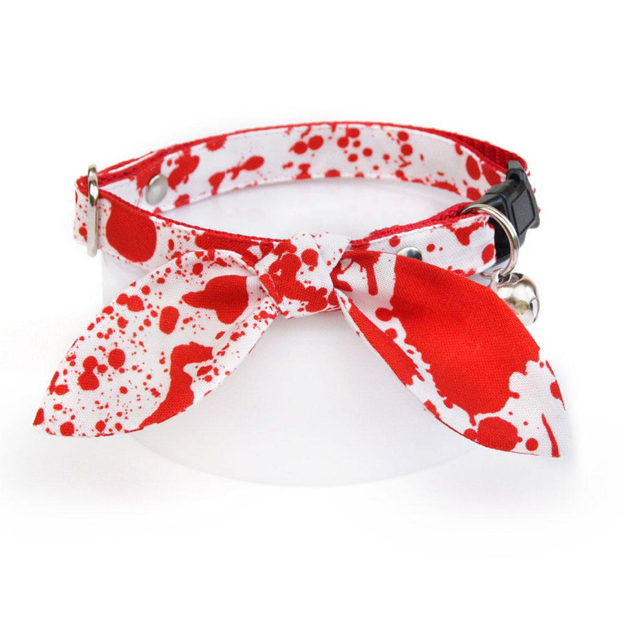 Cat Collar & Bunny Ear Bow Set - "Dexter" - Red & White Blood Spatter Cat Collar w/ Matching Bunny Bow Tie / Halloween, Horror / Cat, Kitten + Small Dog Sizes