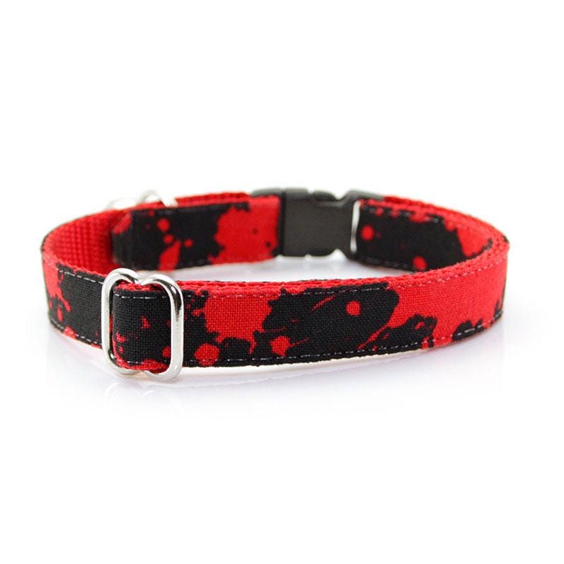Cat Collar & Bunny Ear Bow Set - "Dracula" - Black & Red Blood Spatter Cat Collar w/ Matching Bunny Bow Tie / Halloween, Horror, Vampire / Cat, Kitten + Small Dog Sizes