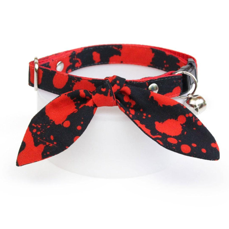 Cat Collar & Bunny Ear Bow Set - "Dracula" - Black & Red Blood Spatter Cat Collar w/ Matching Bunny Bow Tie / Halloween, Horror, Vampire / Cat, Kitten + Small Dog Sizes