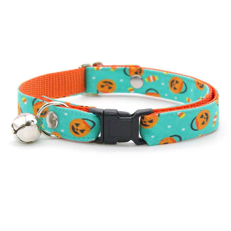 Cat Collar & Bunny Ear Bow Set - "Party Pumpkins" - Halloween Jack-o-lantern Pumpkin Cat Collar w/ Matching Bunny Bow Tie / Cat, Kitten + Small Dog Sizes