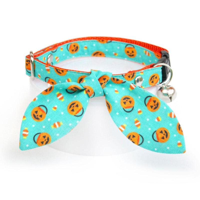 Cat Collar and Bunny Ear Bow Set - “Party Pumpkins” - Halloween Jack-o