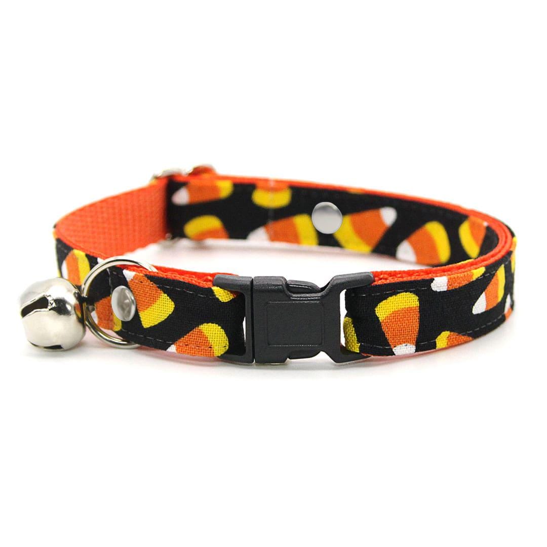 Cat Collar and Bunny Ear Bow Set - "Trick Or Treat" - Halloween Candy Corn Cat Collar w/ Matching Bunny Bow Tie / Cat, Kitten + Small Dog Sizes