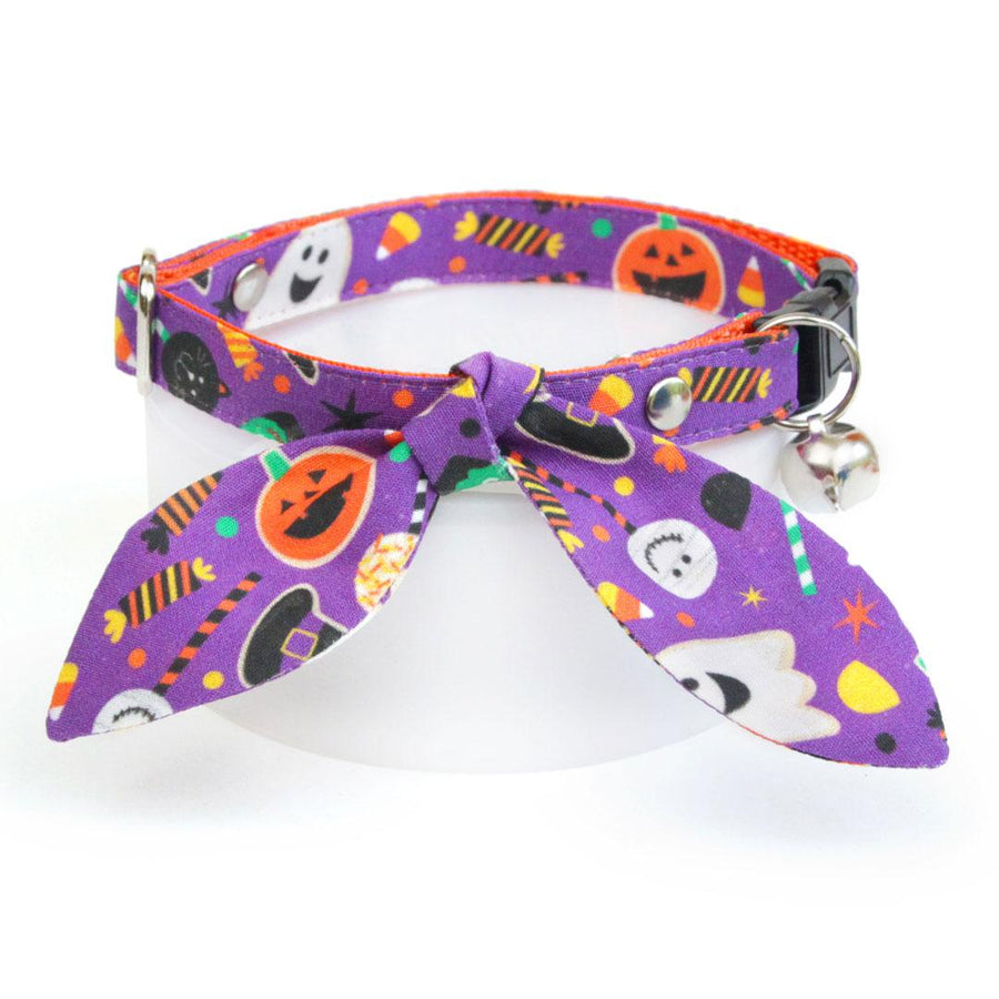 Cat Collar & Bunny Ear Bow Set - "Witch's Brew" - Halloween Purple Cat Collar w/ Matching Bunny Bow Tie / Cat, Kitten + Small Dog Sizes