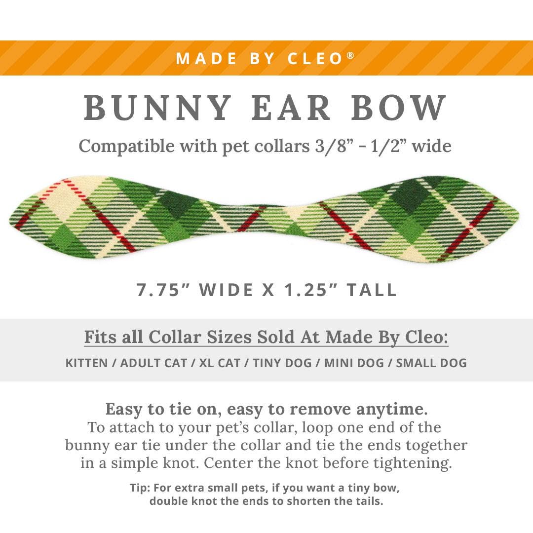 Cat Collar & Bunny Ear Bow Set - "Linden" - Tartan Plaid Green Cat Collar w/ Matching Bunny Bow Tie / Fall, Winter, Holiday / Cat, Kitten + Small Dog Sizes