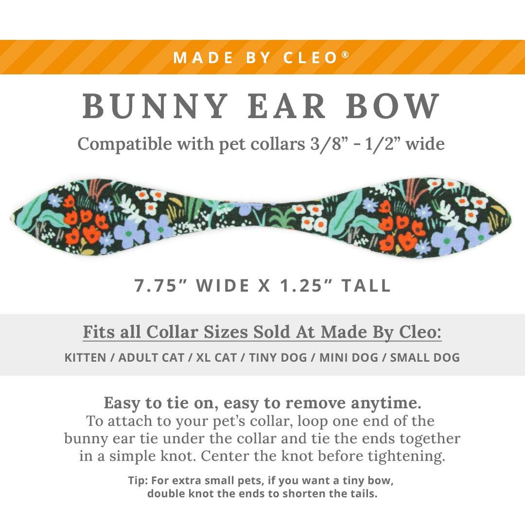 Cat Collar & Bunny Ear Bow Set - "Meadow" - Rifle Paper Co® Green Garden Floral Cat Collar w/ Matching Bunny Bow Tie / Cat, Kitten + Small Dog Sizes