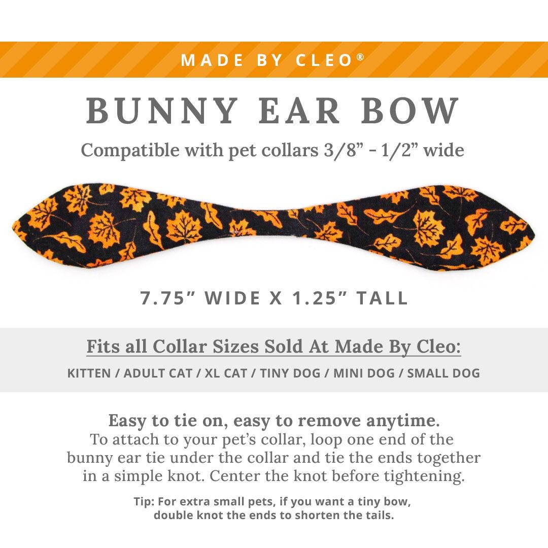 Cat Collar & Bunny Ear Bow Set - "Autumn Night" - Black Orange Leaves Fall Cat Collar w/ Matching Bunny Bow Tie / Halloween, Thanksgiving / Cat, Kitten + Small Dog Sizes
