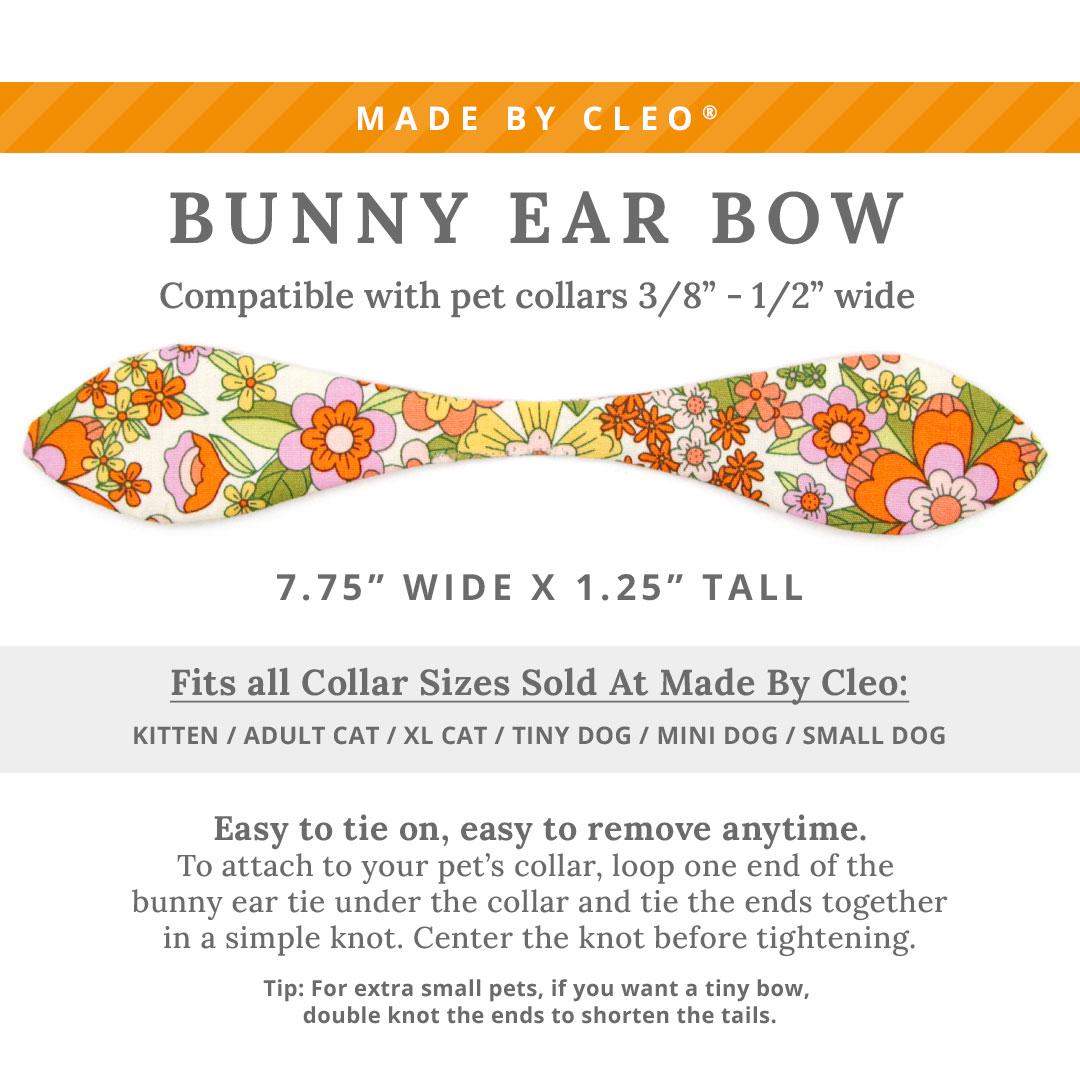 Cat Collar & Bunny Ear Bow Set - "Groovy Garden" - Yellow Retro Floral Cat Collar w/ Matching Bunny Bow Tie / Fall, Spring, Summer / Cat, Kitten + Small Dog Sizes