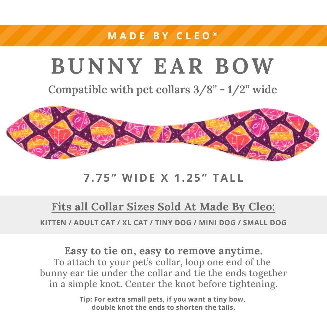 Cat Collar & Bunny Ear Bow Set - "Magic Dice - Magenta" - DnD Cat Collar w/ Matching Bunny Bow Tie / D20 Dungeons and Dragons D&D  / Cat, Kitten + Small Dog Sizes