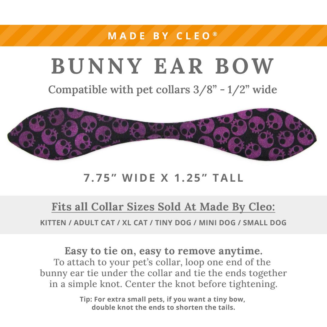 Cat Collar & Bunny Ear Bow Set - "Lydia" - Purple Skull Cat Collar w/ Matching Bunny Bow Tie / Halloween, Goth, Witchy / Cat, Kitten + Small Dog Sizes