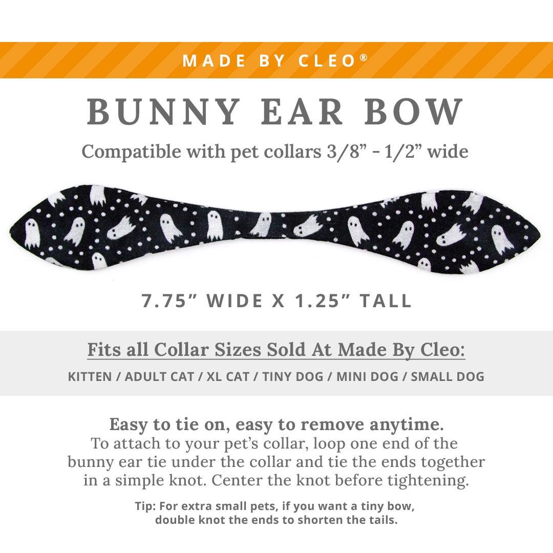 Cat Collar & Bunny Ear Bow Set - "Chasing Ghosts" - Black Halloween Ghost Cat Collar w/ Matching Bunny Bow Tie / Cat, Kitten + Small Dog Sizes
