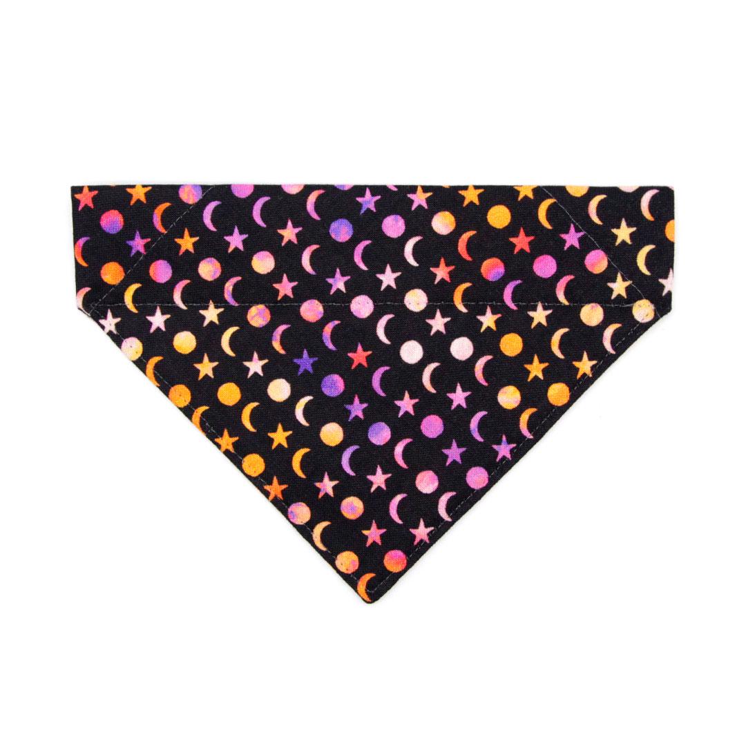 Moon Cat Bandana - "Cosmic" - Black Celestial Moon & Stars Bandana for Cat + Small Dog / Night Sky, Moon Phases, Halloween / Slide-On Over the Collar Bandana