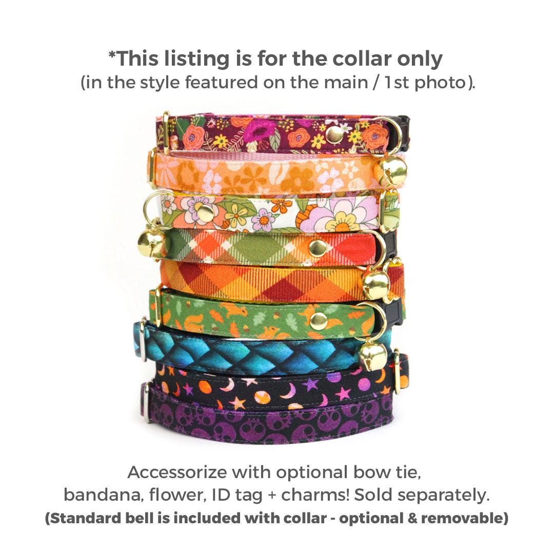 Cat Collar - "Apple Crisp" - Red Yellow Green Plaid Cat Collar / Apple Picking, Harvest, Fall / Breakaway Buckle or Non-Breakaway / Cat, Kitten + Small Dog Sizes