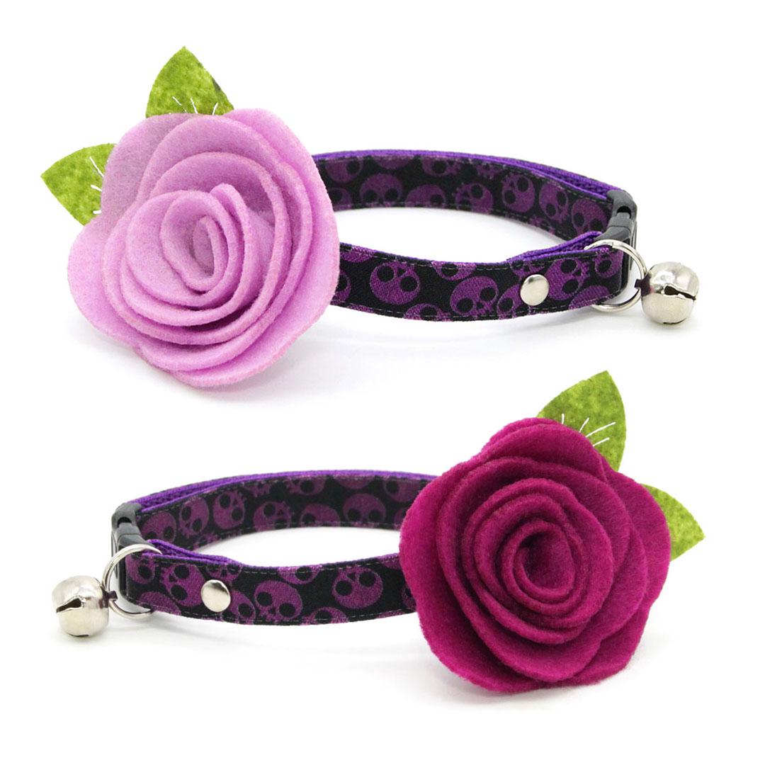 Cat Collar - "Lydia" - Dark Purple Skull Cat Collar / Goth, Edgy, Witchy / Breakaway Buckle or Non-Breakaway / Cat, Kitten + Small Dog Sizes