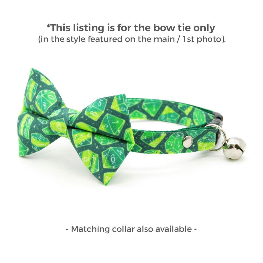 DnD Cat Bow Tie - "Magic Dice - Green" - Dungeons & Dragons D20 Bow Tie for Cat / Fantasy Nerd RPG Gamer Gift D&D / Cat + Small Dog Bowtie