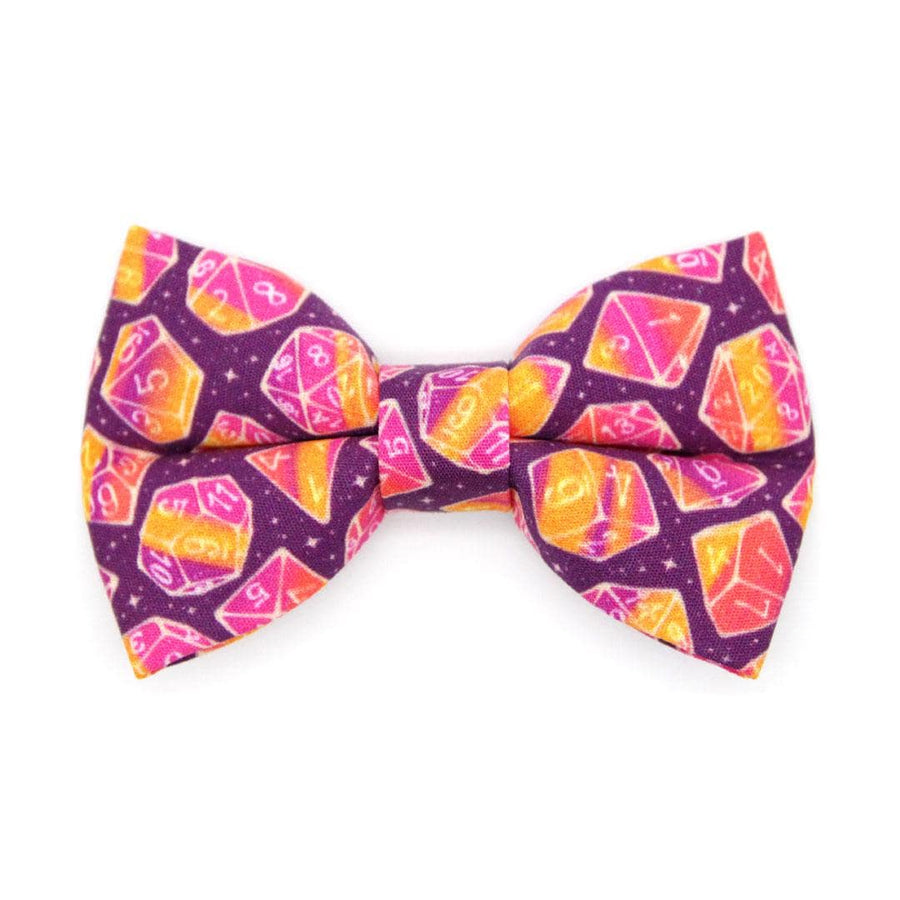 DnD Cat Bow Tie - "Magic Dice - Magenta" - Dungeons & Dragons D20 Bow Tie for Cat / Fantasy Nerd RPG Gamer Gift D&D / Cat + Small Dog Bowtie