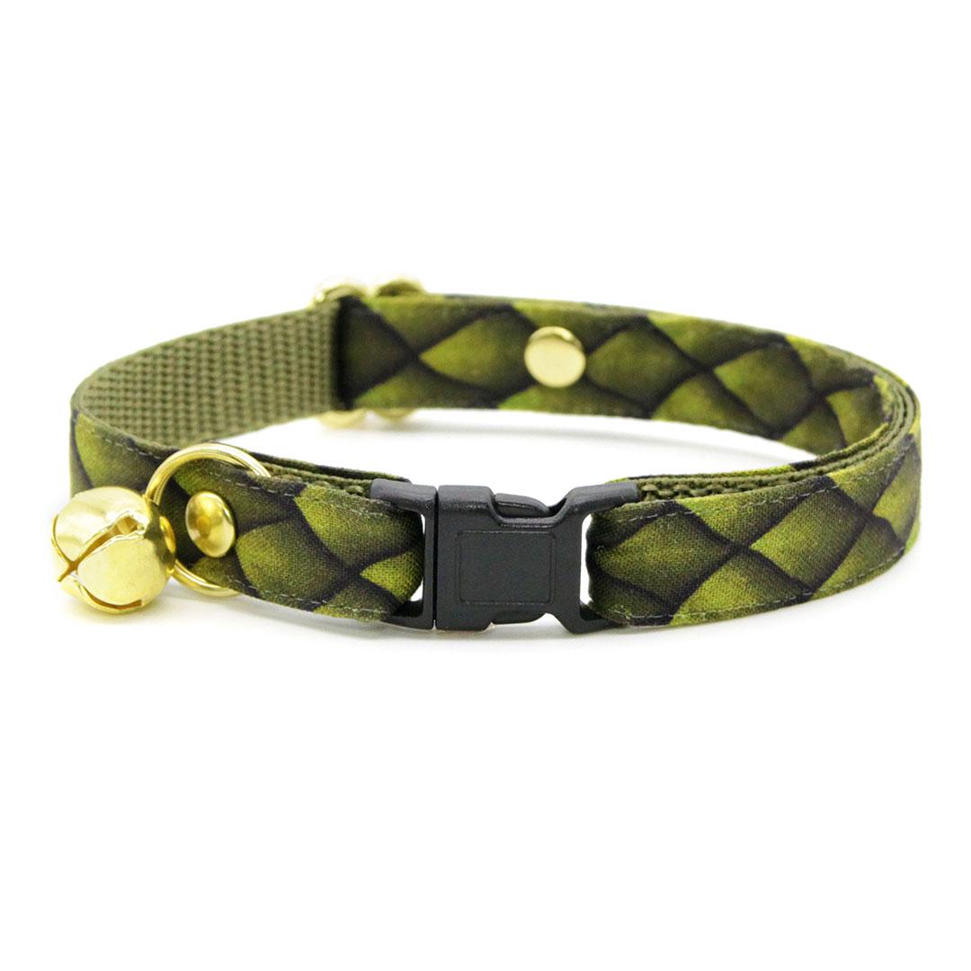 Cat Collar & Bunny Ear Bow Set - "Dragon Scales - Green" - Fantasy Dragon Cat Collar w/ Matching Bunny Bow Tie / Game of Thrones, Snake / Cat, Kitten + Small Dog Sizes