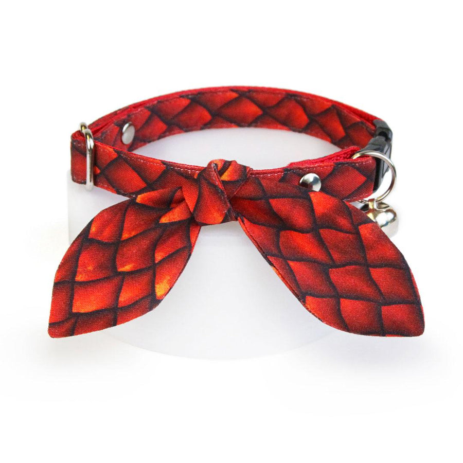 Cat Collar & Bunny Ear Bow Set - "Dragon Scales - Red" - Fantasy Dragon Cat Collar w/ Matching Bunny Bow Tie / Game of Thrones, Smaug / Cat, Kitten + Small Dog Sizes