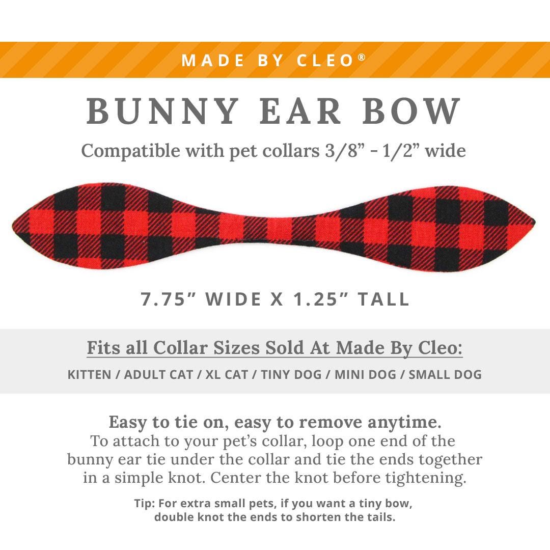 Cat Collar & Bunny Ear Bow Set - "Cozy Cabin Red" - Red Buffalo Plaid Cat Collar w/ Matching Bunny Bow Tie / Fall, Winter, Holiday / Cat, Kitten + Small Dog Sizes