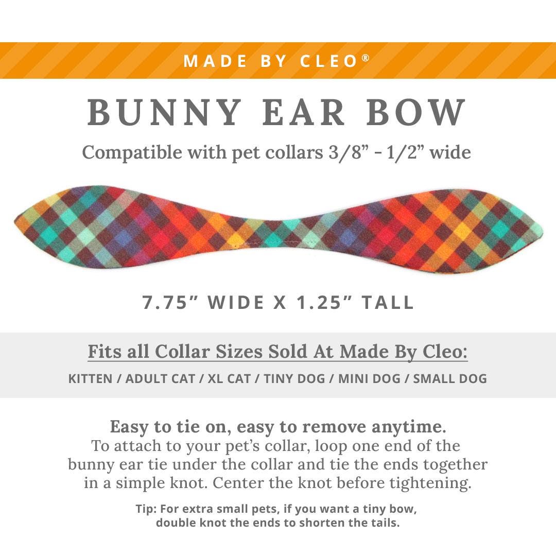 Cat Collar & Bunny Ear Bow Set - "Campfire" - Fall Plaid Cat Collar w/ Matching Bunny Bow Tie / Autumn Rainbow / Cat, Kitten + Small Dog Sizes
