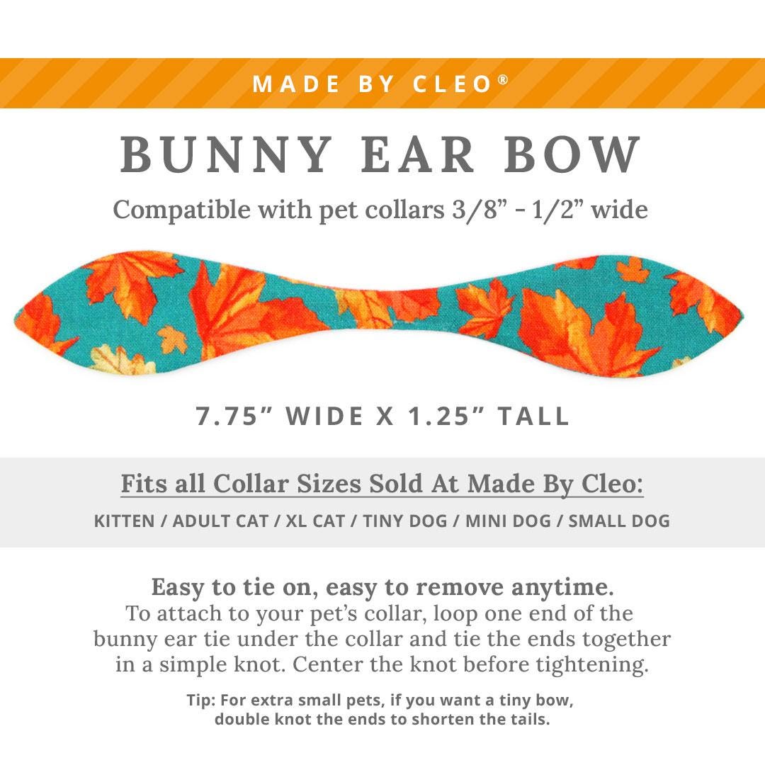 Cat Collar & Bunny Ear Bow Set - "Maple Hill" - Teal Maple Leaf Cat Collar w/ Matching Bunny Bow Tie / Autumn, Fall / Cat, Kitten + Small Dog Sizes