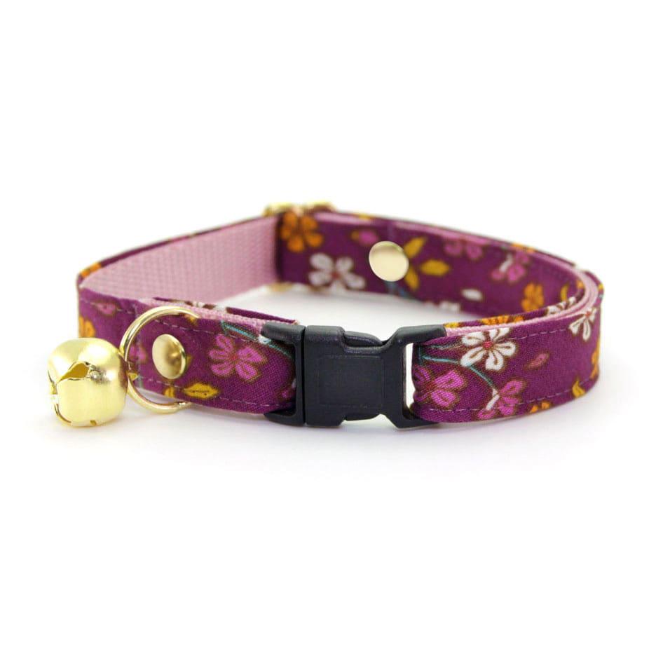 Cat Collar & Bunny Ear Bow Set - "Spiced Plum" - Wine Purple Floral Cat Collar w/ Matching Bunny Bow Tie / Fall + Thanksgiving / Cat, Kitten + Small Dog Sizes