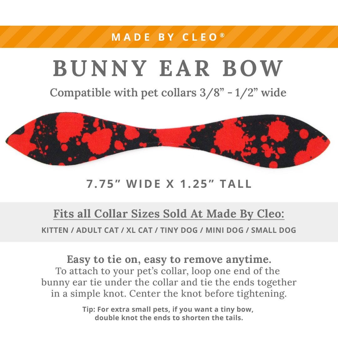 Cat Collar & Bunny Ear Bow Set - "Dracula" - Black & Red Blood Spatter Cat Collar w/ Matching Bunny Bow Tie / Halloween, Horror, Vampire / Cat, Kitten + Small Dog Sizes